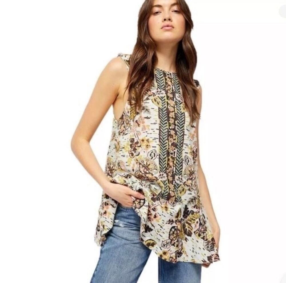 Free People "Summer in Tulum" Linen Blend Floral Mini Dress Tunic